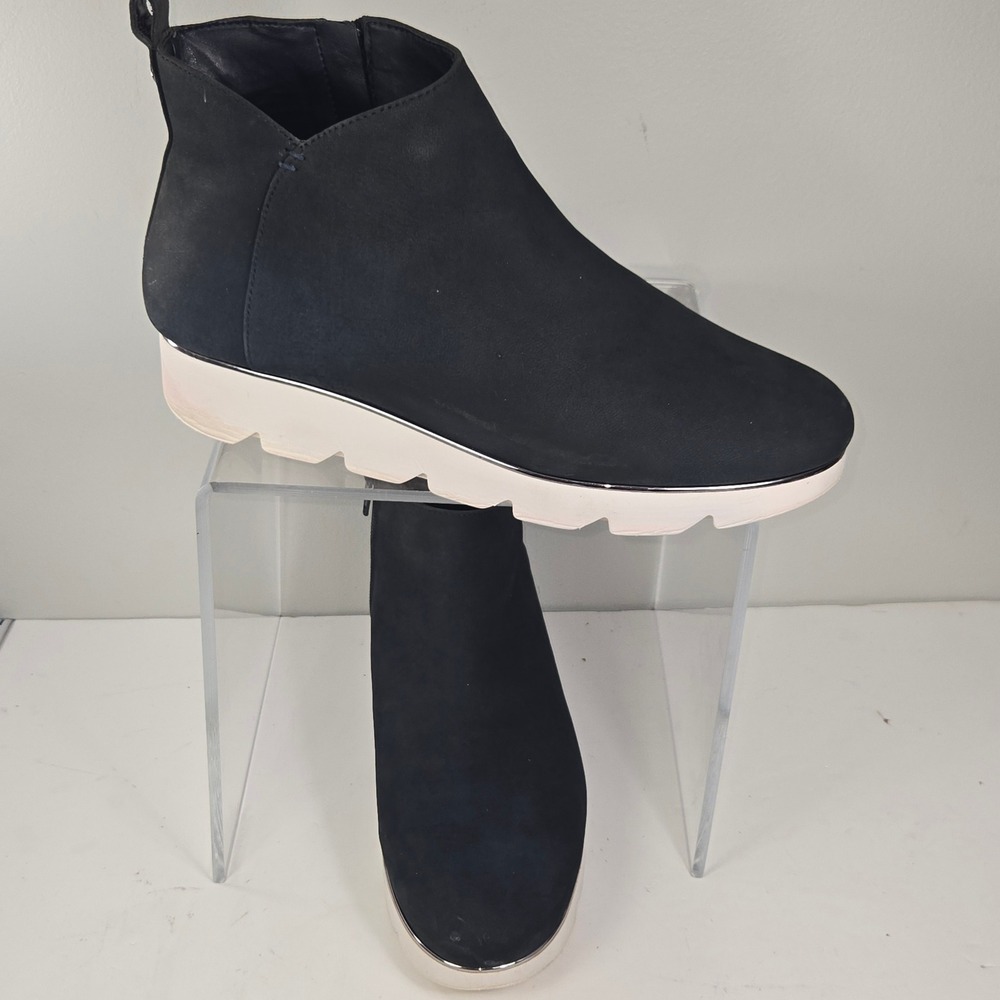 Alex Marie Navy Blue Leather Platform Ankle Boots Side Zip Wedge Booties 9M